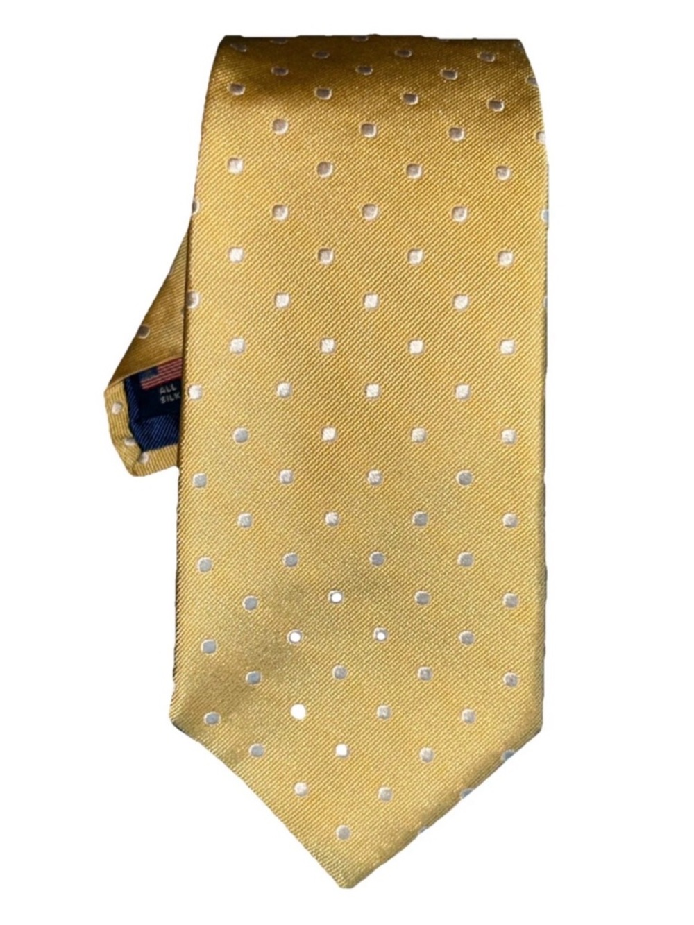 Tom James Polka Dot Tie Yellow White Made In USA